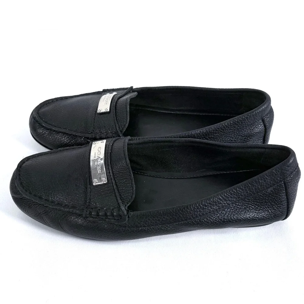 Coach Fredrica Loafers Black Pebble Leather Silver Logo Driving Mocs Women Sz 7B